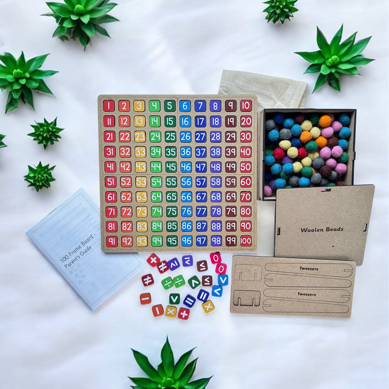 100 Frame With Numbers Tiles & Woolen Beads