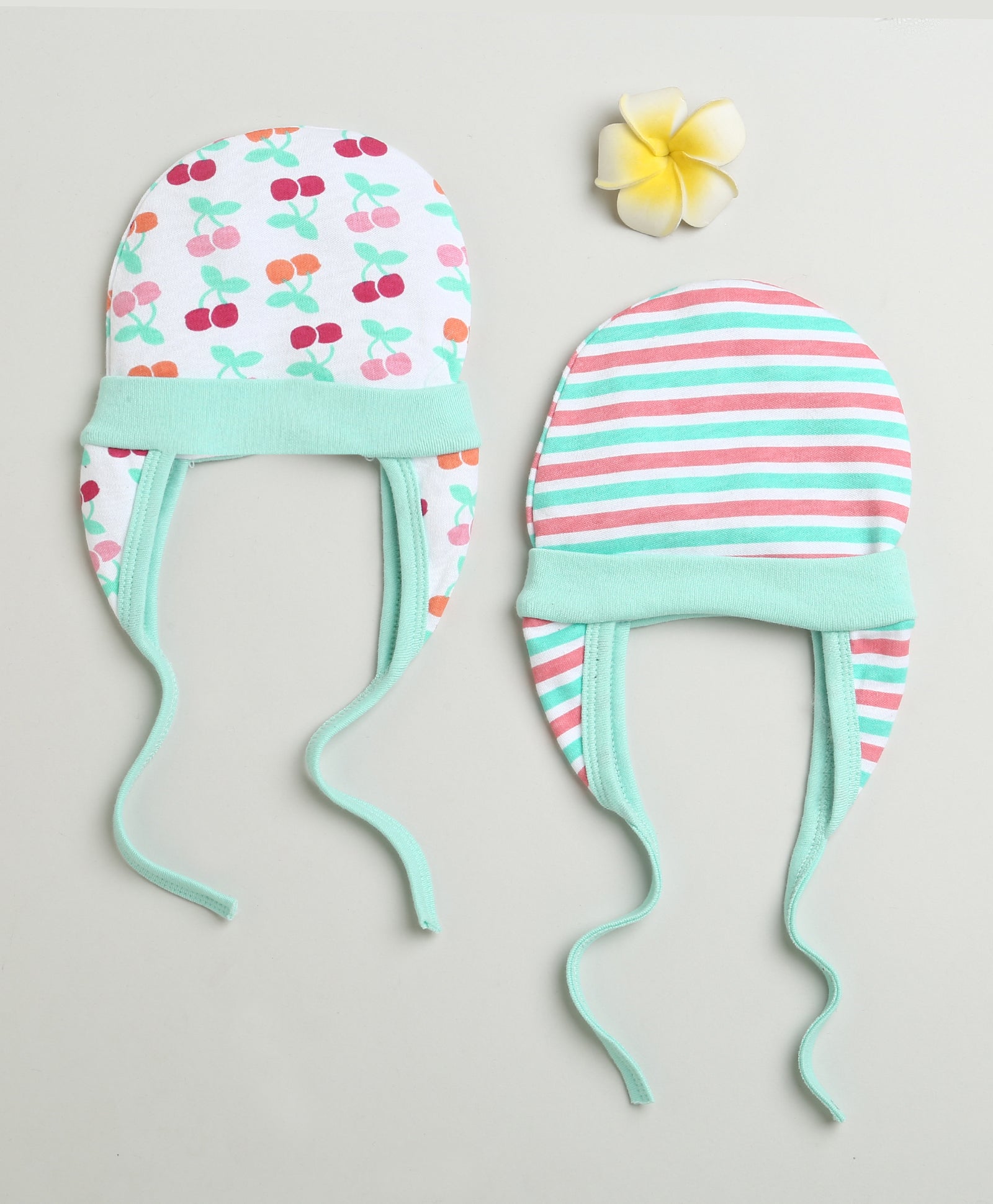 Mint & Multi Baby Girls Ear Flap Tying Cap Pack Of 2