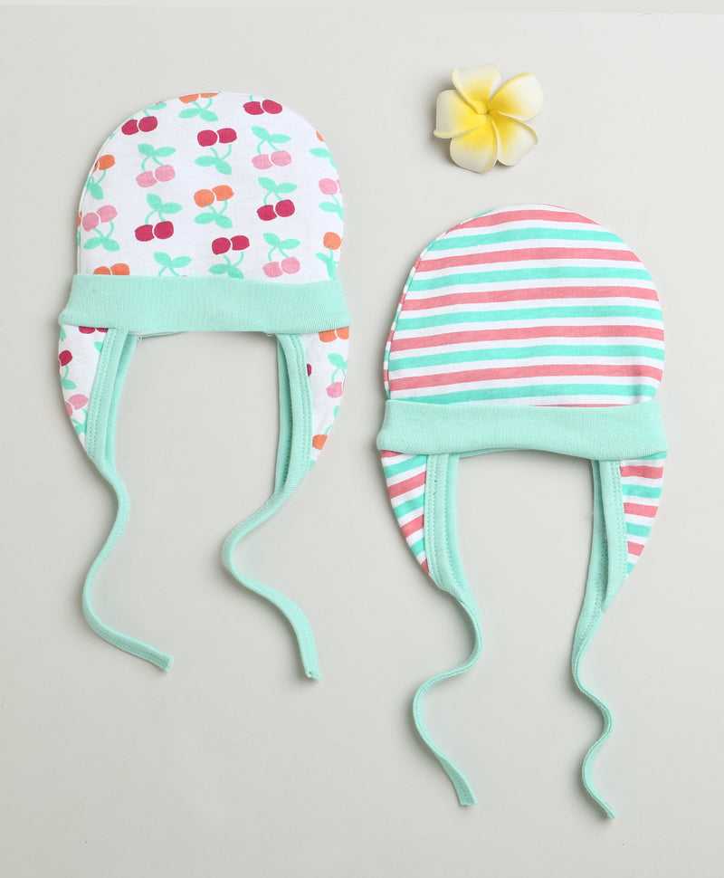 Mint & Multi Baby Girls Ear Flap Tying Cap Pack Of 2