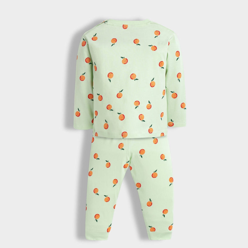 Multicolour Orange Bliss Print Cotton Full Sleeves T-Shirt & Pant Set