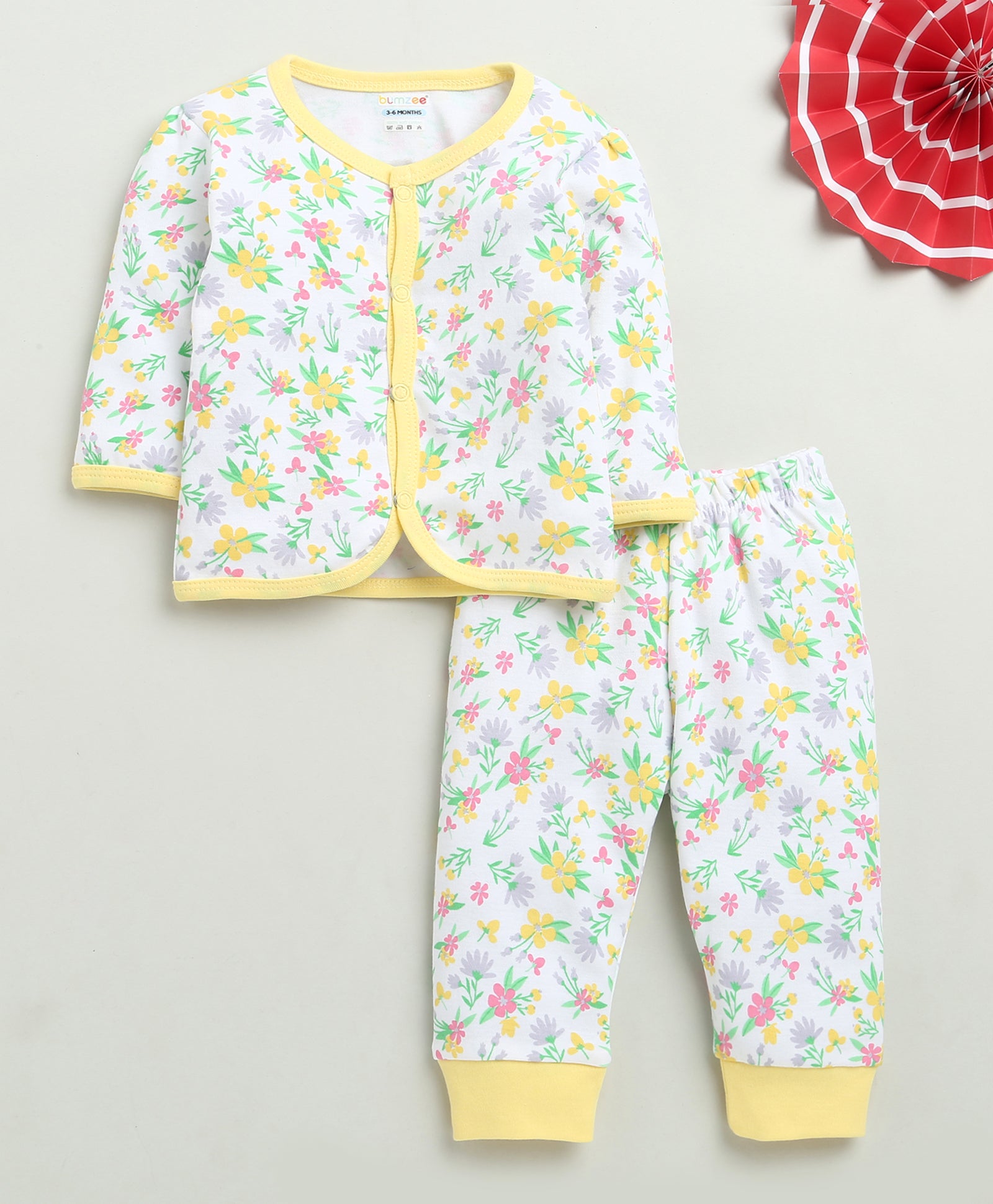 White & Yellow Baby Girls Full Sleeves Jabla & Pyjama Set