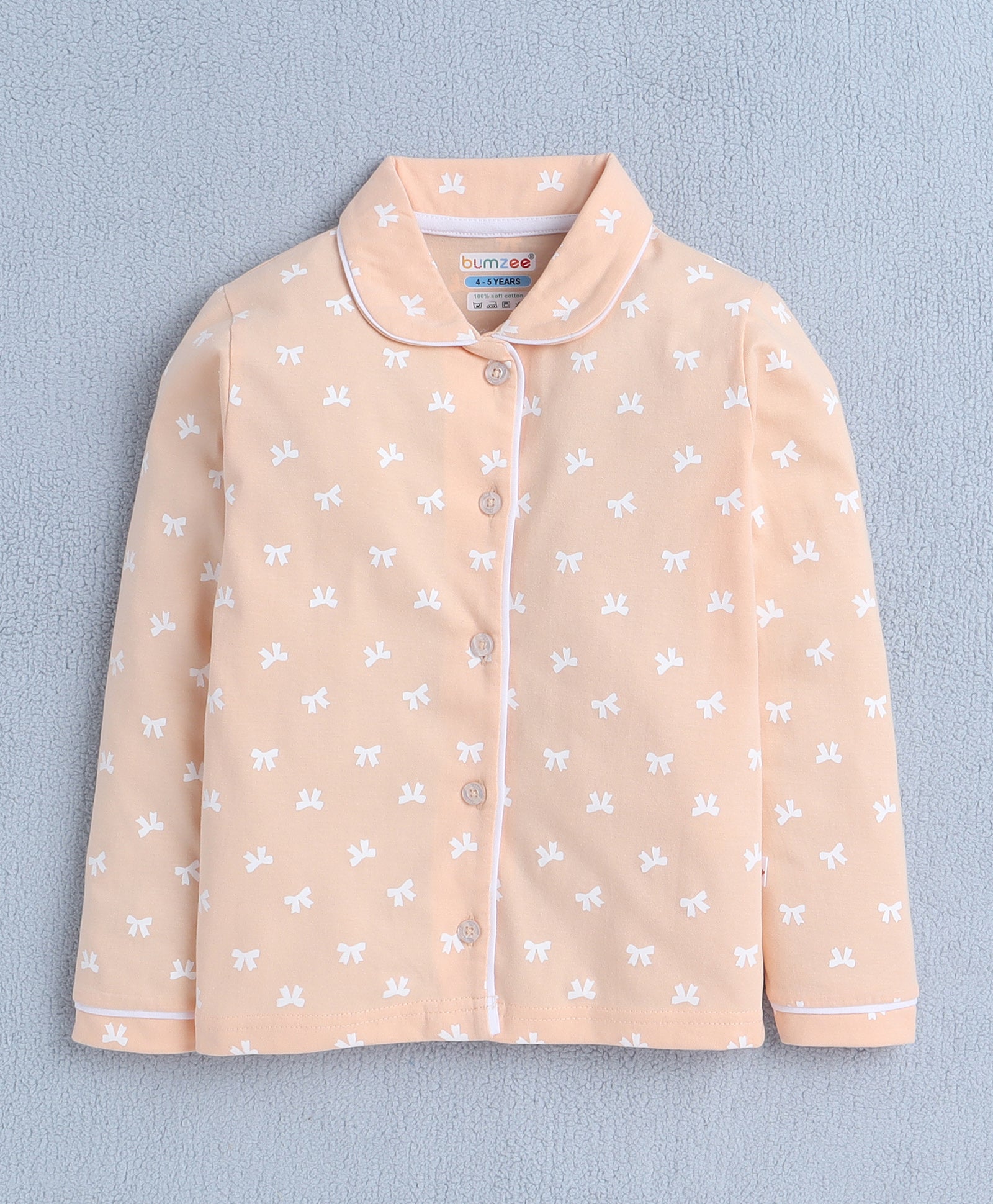 Peach Girls Full Sleeves Cotton Night Suit