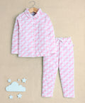 White & Pink Girls Full Sleeves Cotton Night Suit