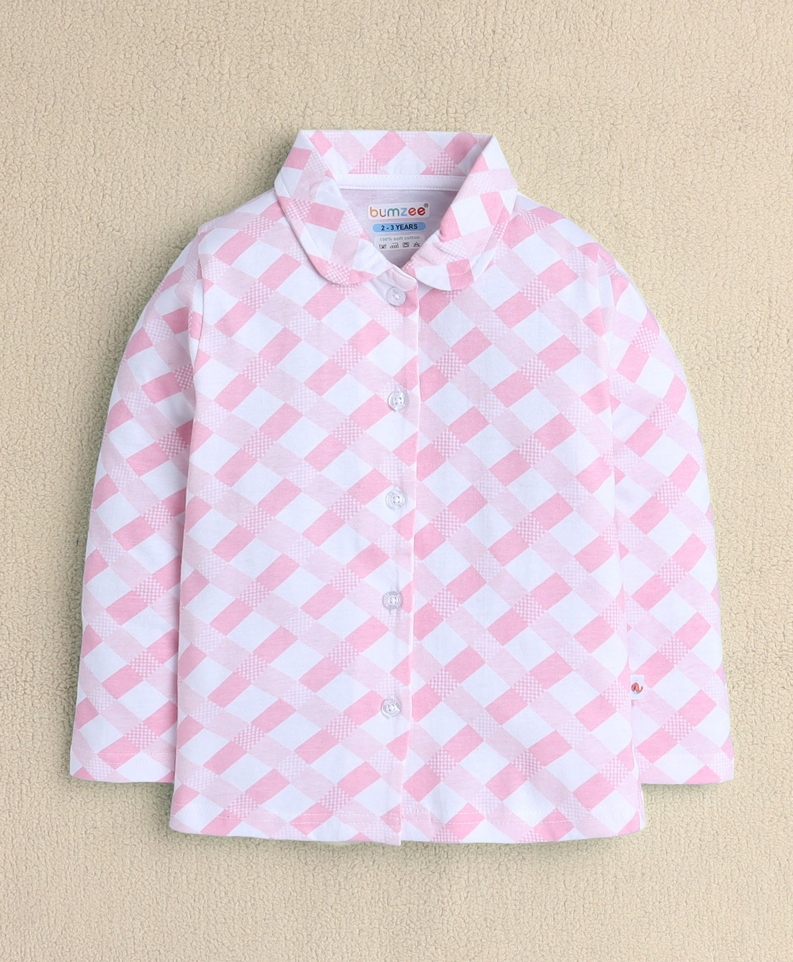 White & Pink Girls Full Sleeves Cotton Night Suit