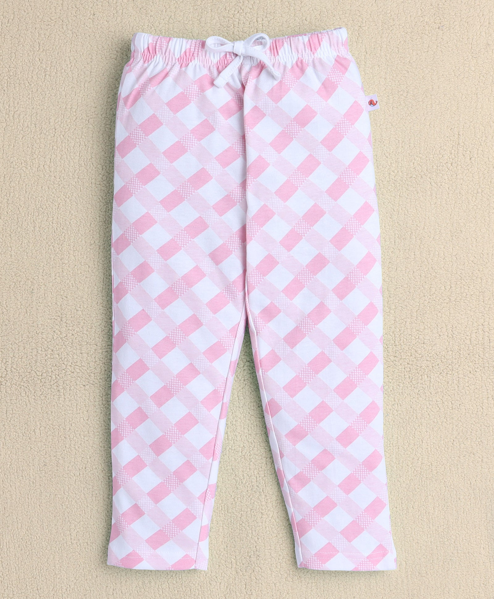 White & Pink Girls Full Sleeves Cotton Night Suit