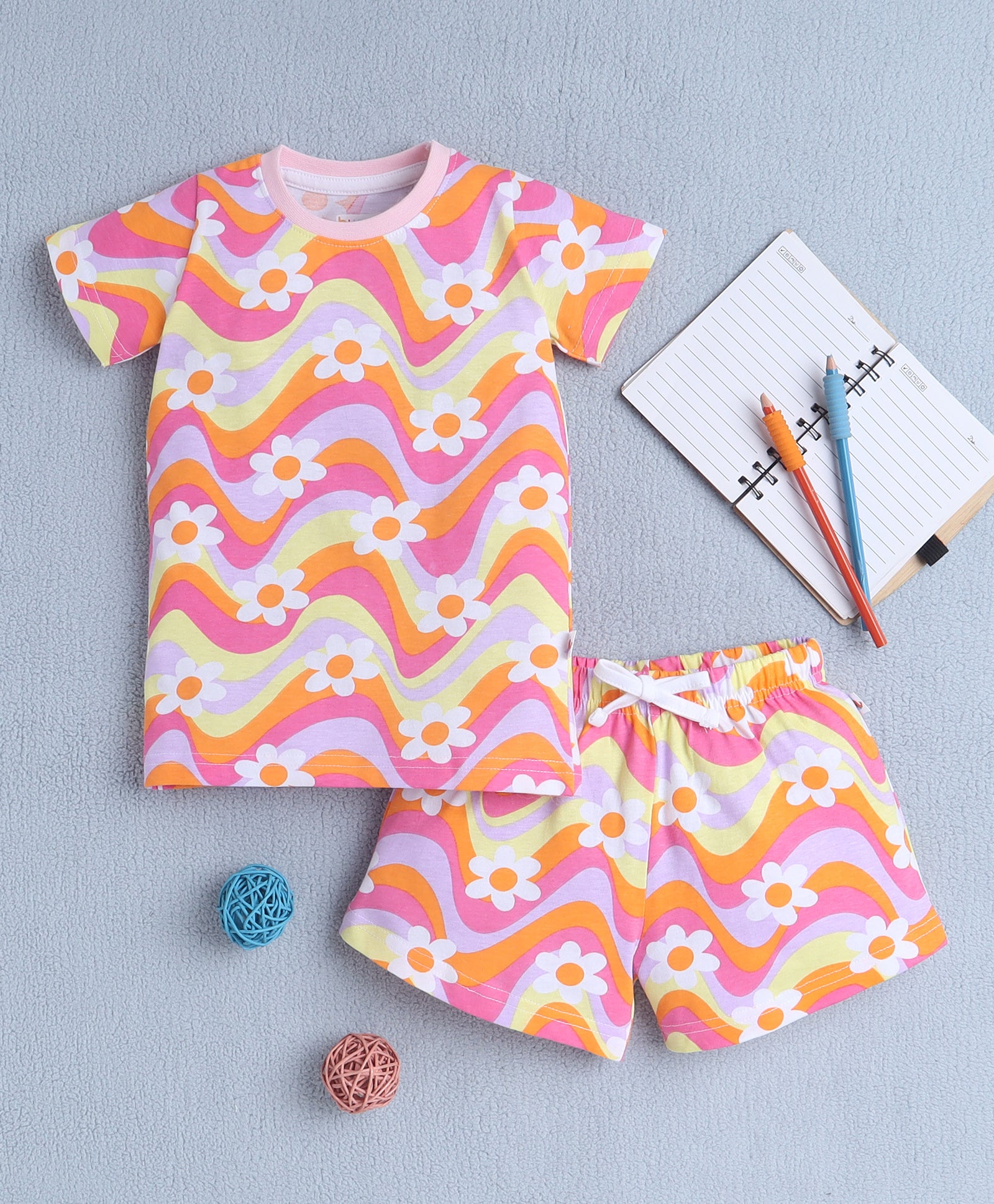 Multi Girls Half Sleeves T-Shirt & Short Set