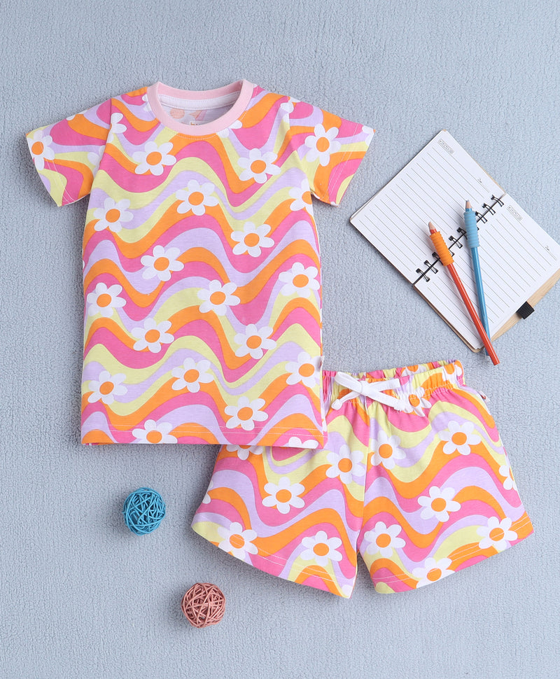 Multi Girls Half Sleeves T-Shirt & Short Set