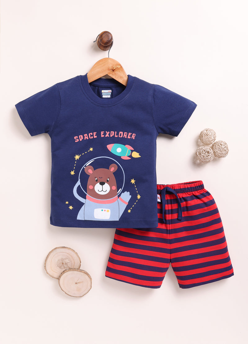 Navy & Red Boys Half Sleeves T-Shirt & Short Set