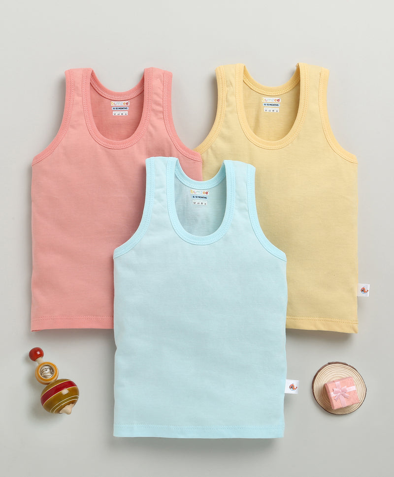 Boys Sleeveless Vest Yellow & Coral Pack of 3
