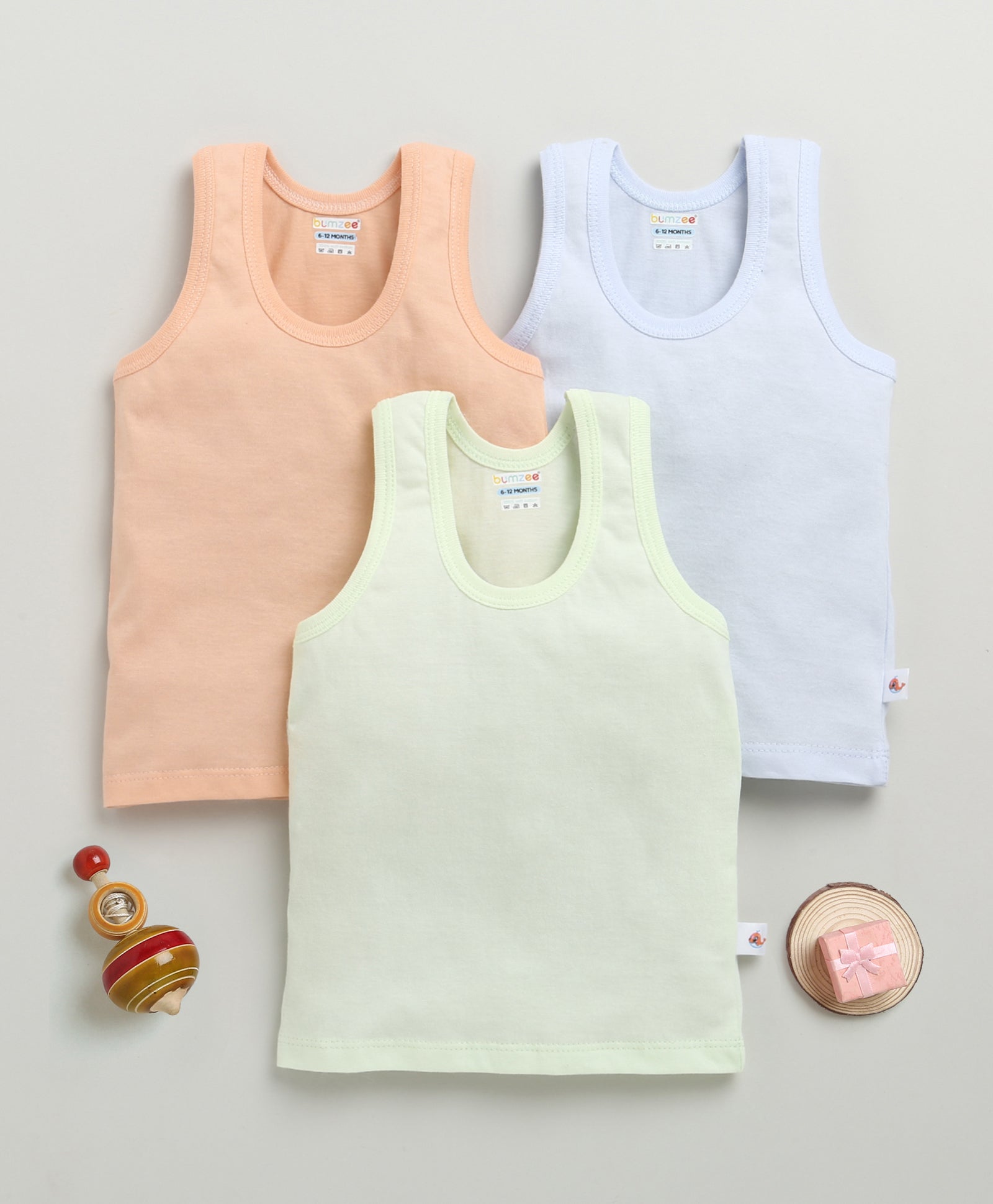 Boys Sleeveless Vest Orange & Lime Green Pack of 3