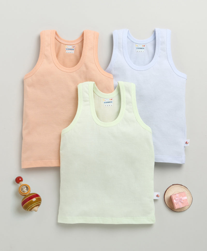 Boys Sleeveless Vest Orange & Lime Green Pack of 3