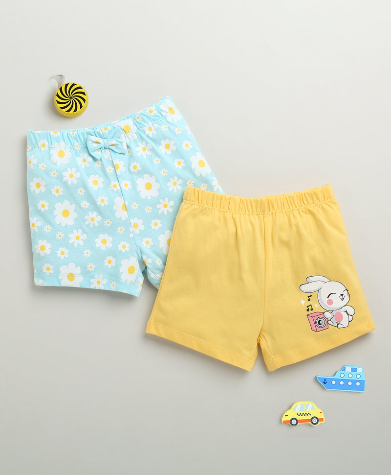 Sky Blue & Yellow Girls Shorts Pack Of 2