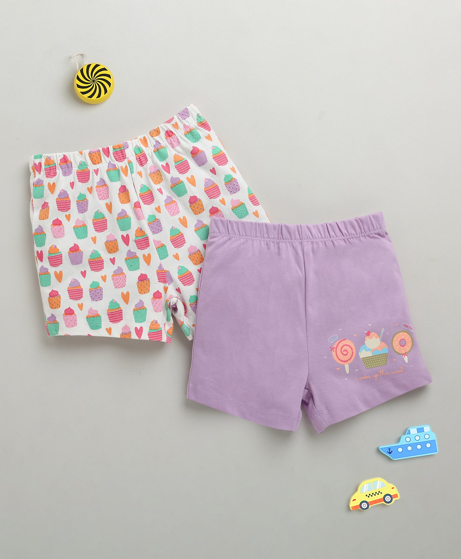 White & Lavender Girls Shorts Pack Of 2