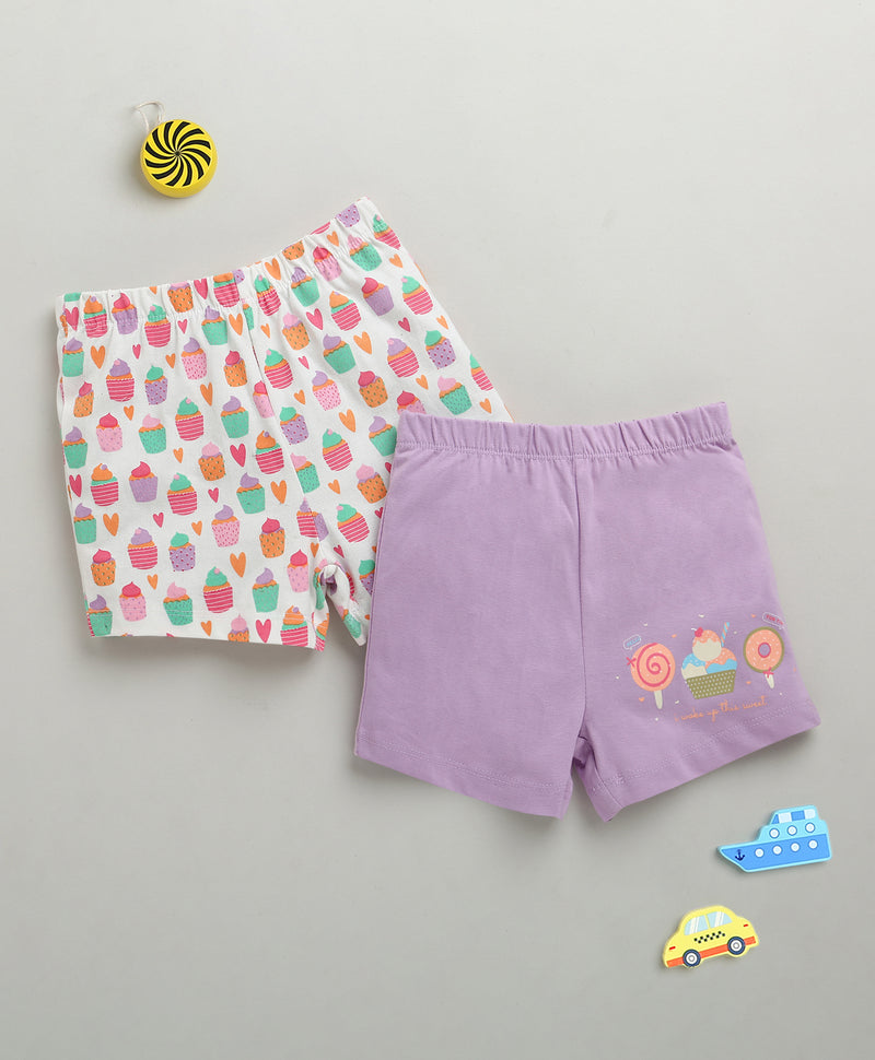 White & Lavender Girls Shorts Pack Of 2