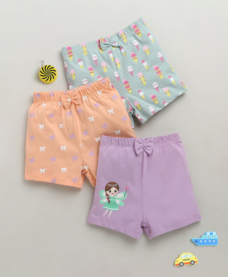 Peach & Lavender Girls Shorts Pack Of 3