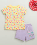 Yellow & Lavender Girls Half Sleeves T-Shirt & Short Set