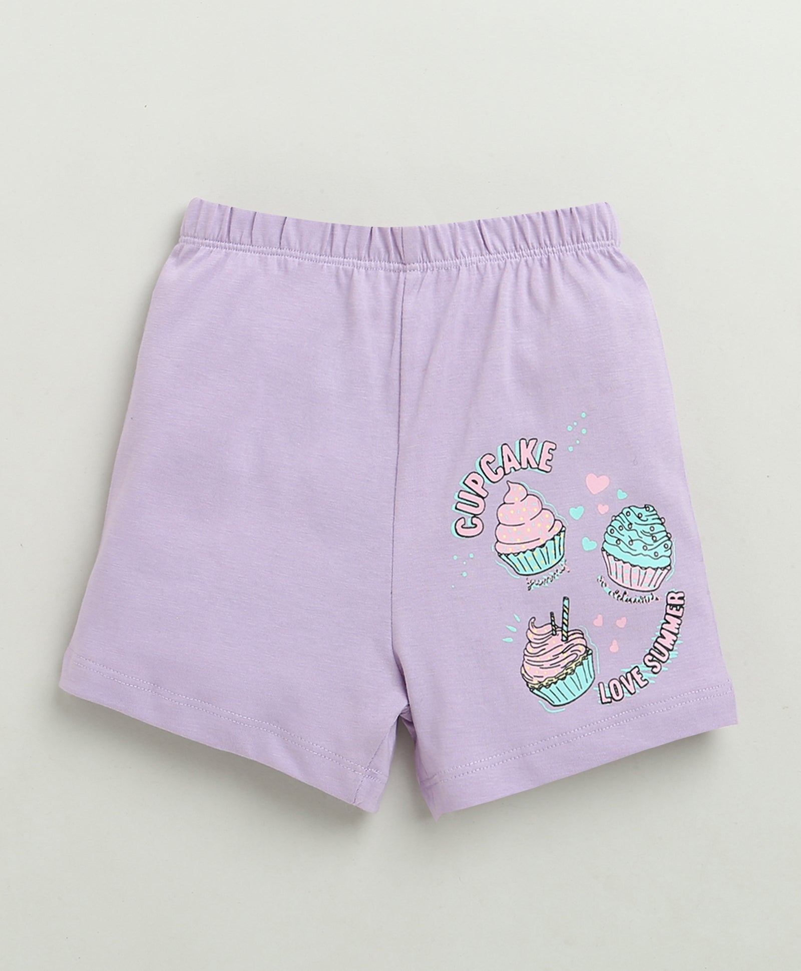 Yellow & Lavender Girls Half Sleeves T-Shirt & Short Set