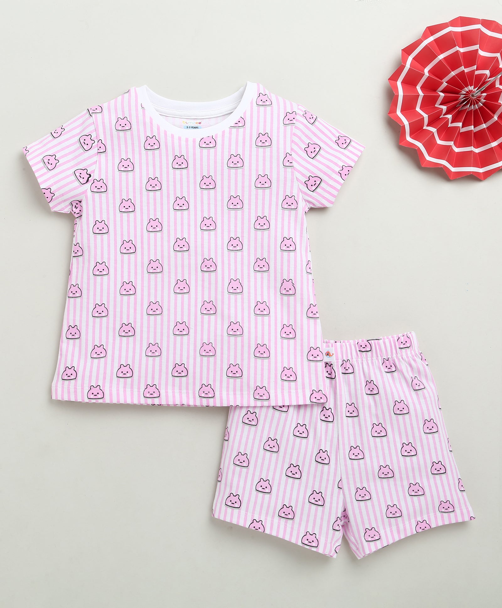 White & Pink Girls Half Sleeves T-Shirt & Short Set