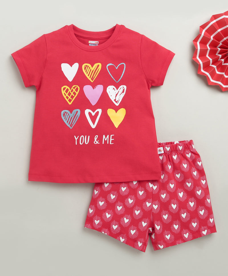 Red Girls Half Sleeves T-Shirt & Short Set
