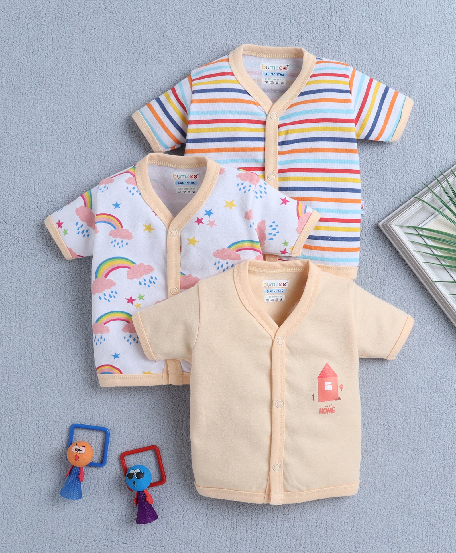 Girls Half Sleeves Jabla Peach & White Pack of 3