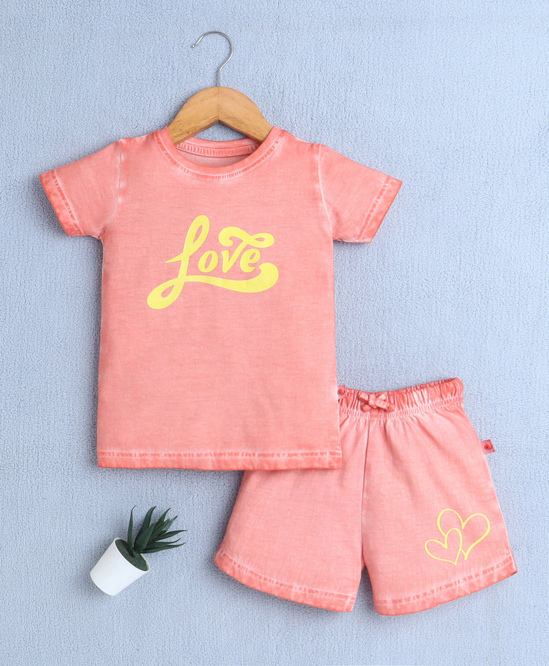 Peach Girls Half Sleeves T-Shirt & Short Set