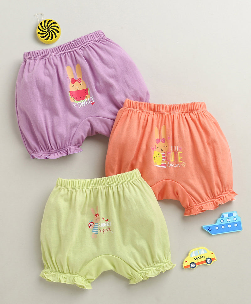 Peach & Lavender Girls Cotton Bloomers Pack of 3