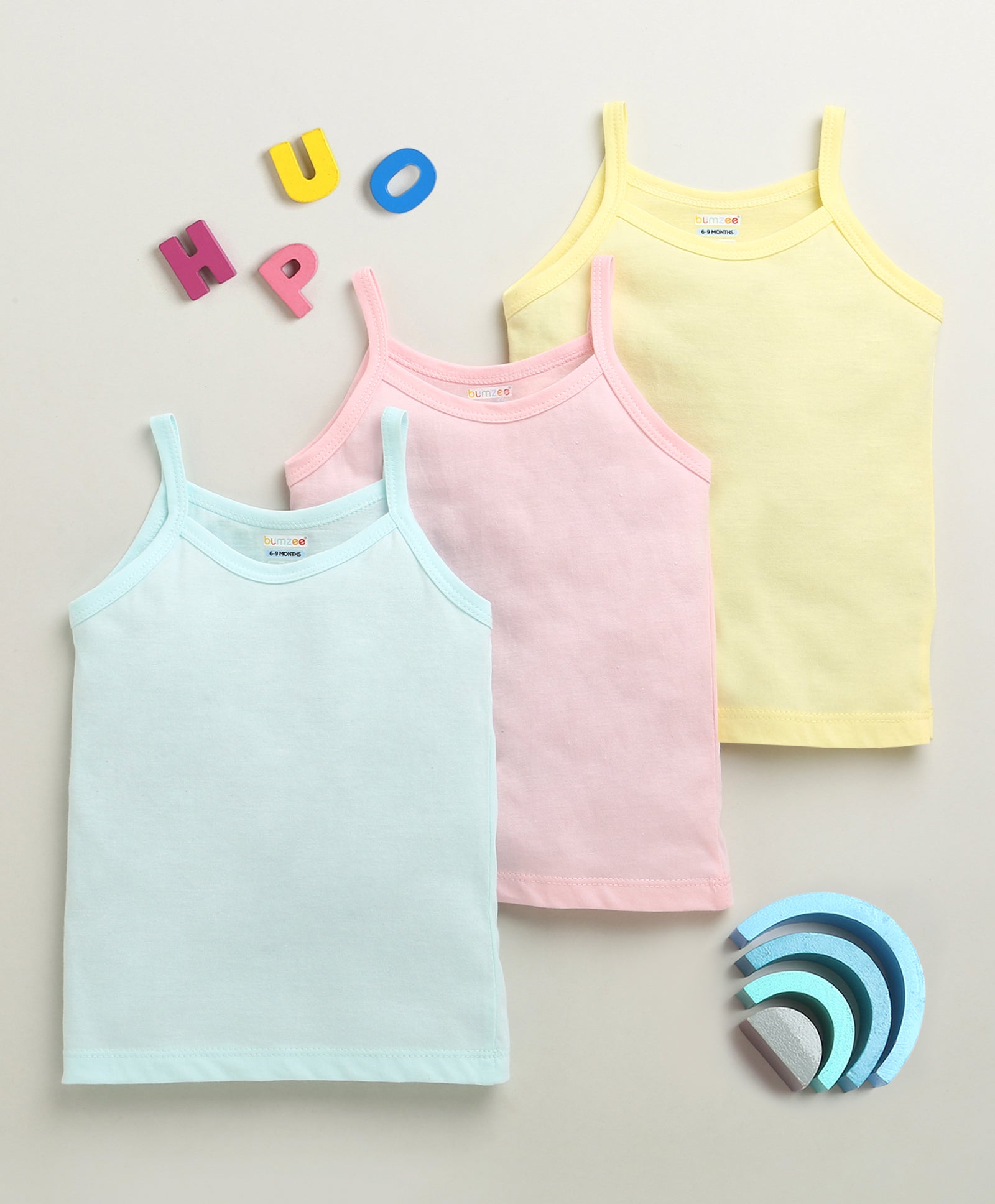 Yellow & Sky Blue Girls Cotton Slips Pack of 3