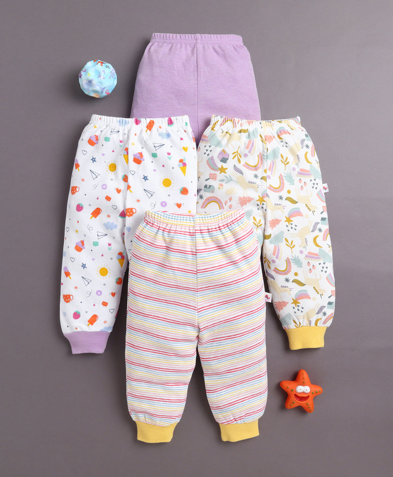 Lavender & White Full Length Girls Cotton Pyjamas Pack Of 4