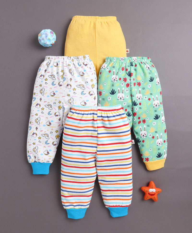 Yellow & Green Full Length Boys Cotton Pyjamas Pack Of 4