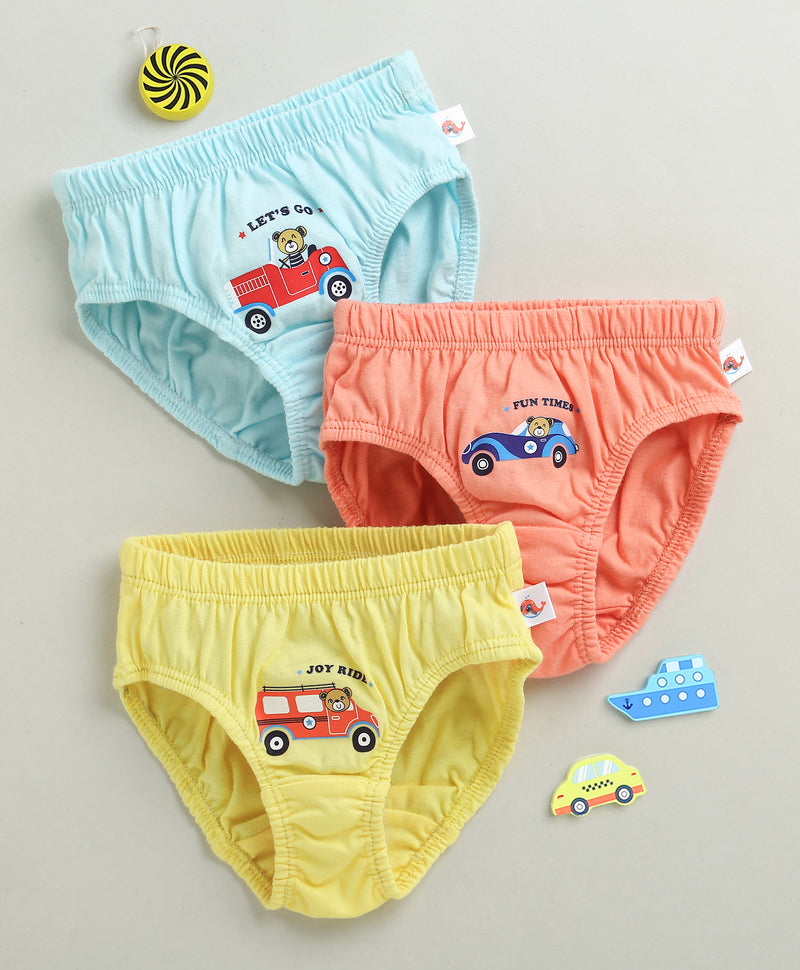 Sky Blue & Yellow Boys Cotton Briefs Pack of 3