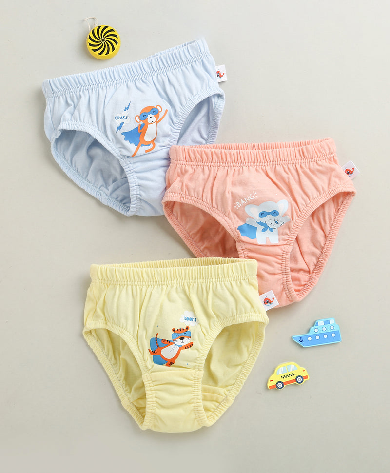 Yellow & Peach Boys Cotton Briefs Pack of 3