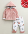 Peach & White Girls Full Sleeves Cotton Blend Winter Wear Set