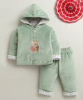 Green Girls Full Sleeves Cotton Blend Winter Wear Set