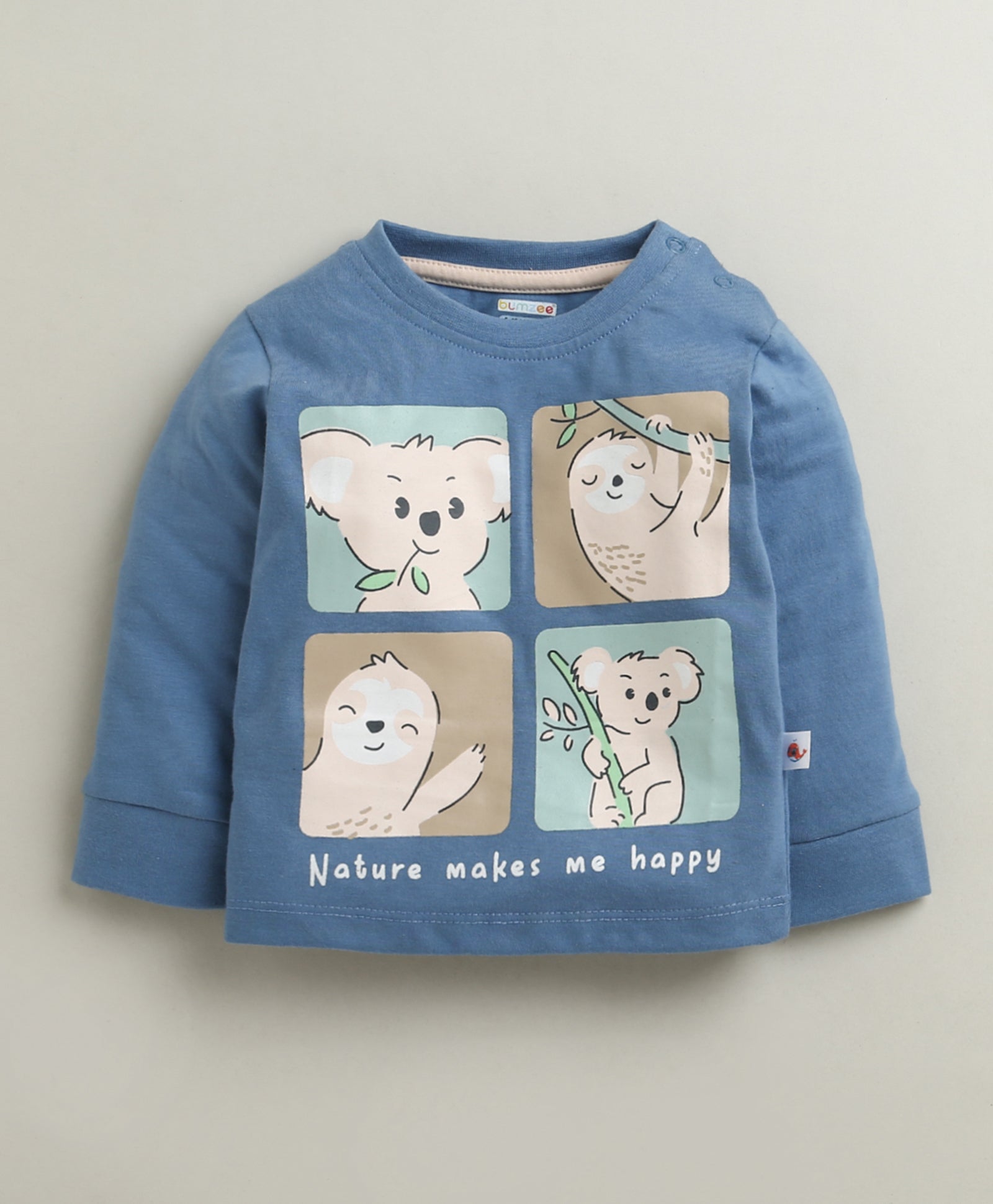 Blue & Beige Boys Full Sleeves Cotton T-Shirt & Pyjama Set