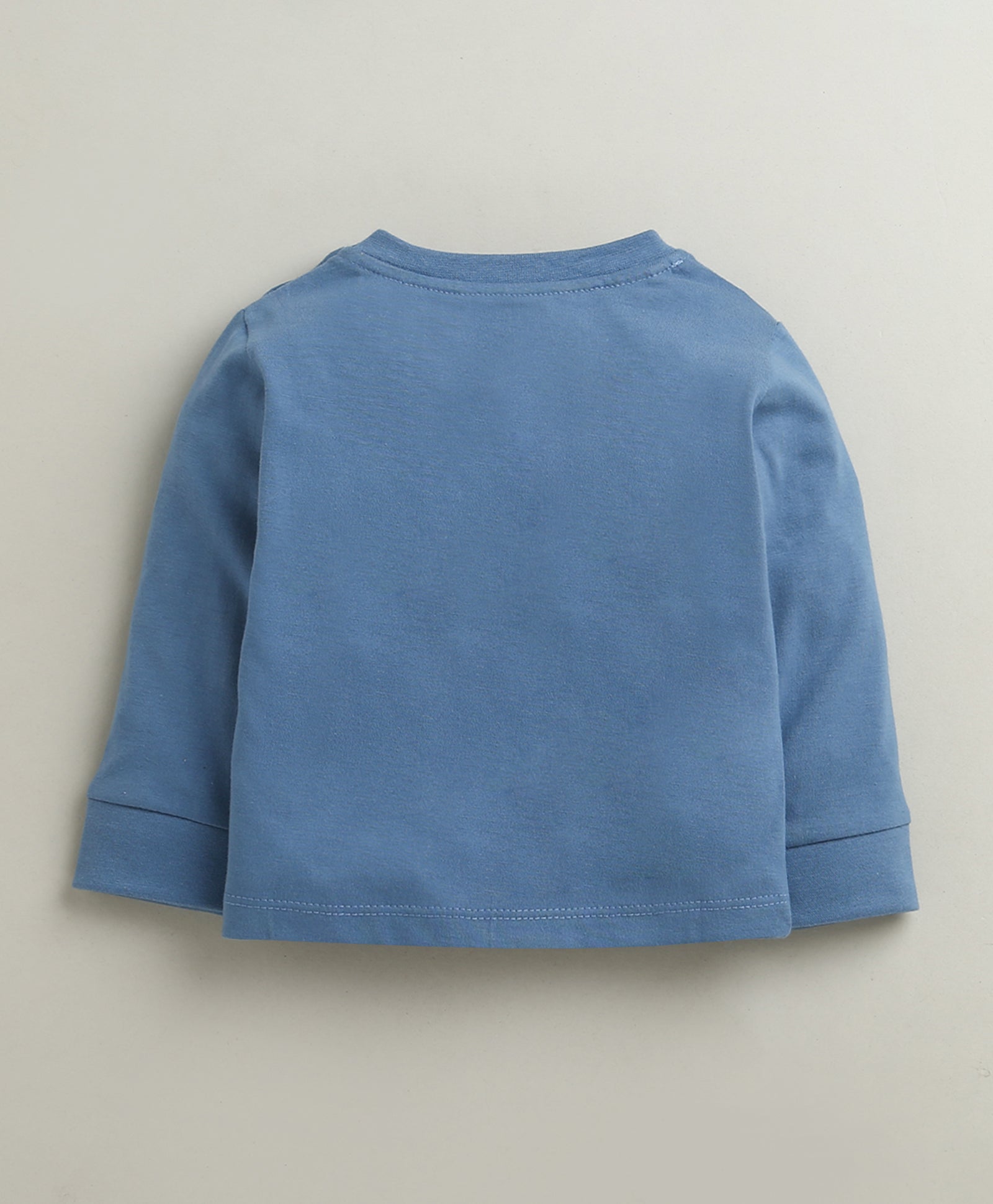 Blue & Beige Boys Full Sleeves Cotton T-Shirt & Pyjama Set