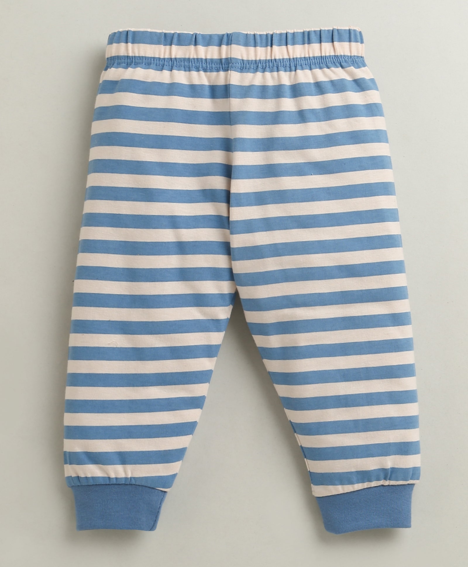 Blue & Beige Boys Full Sleeves Cotton T-Shirt & Pyjama Set