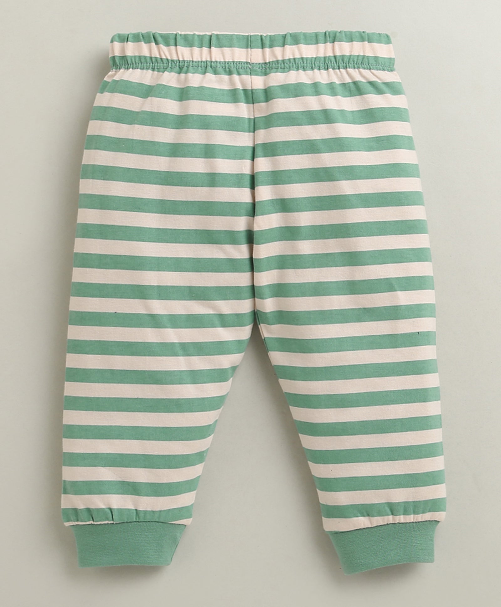 Beige & Green Boys Full Sleeves Cotton T-Shirt & Pyjama Set