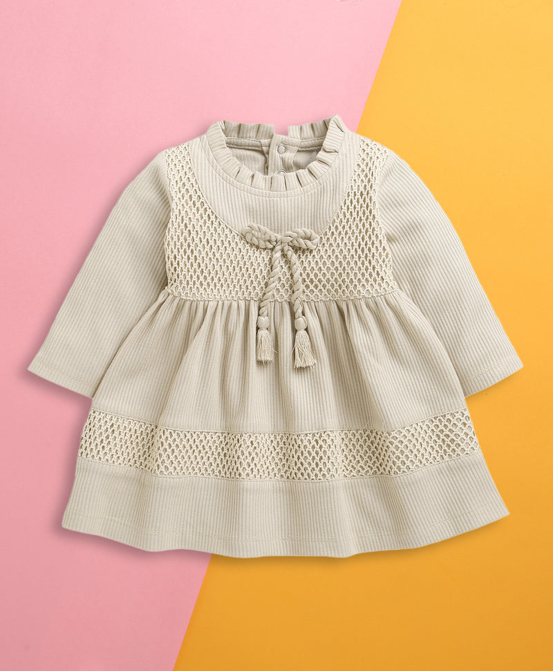 Beige Girls Full Sleeves Cotton Frock / Dress