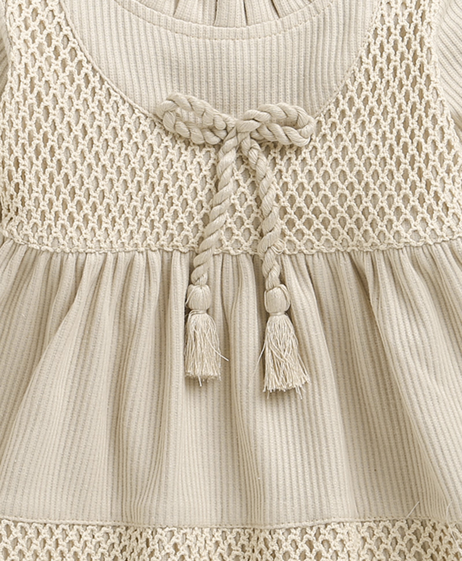 Beige Girls Full Sleeves Cotton Frock / Dress