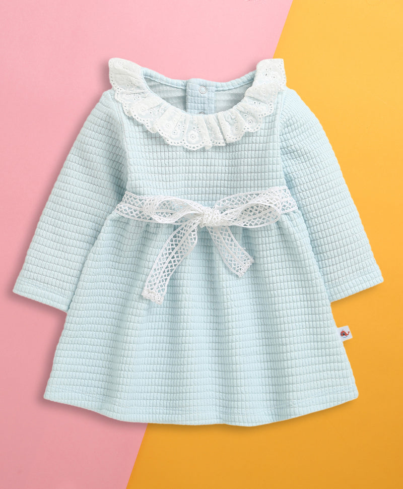 Sky Blue Girls Full Sleeves Cotton Frock / Dress
