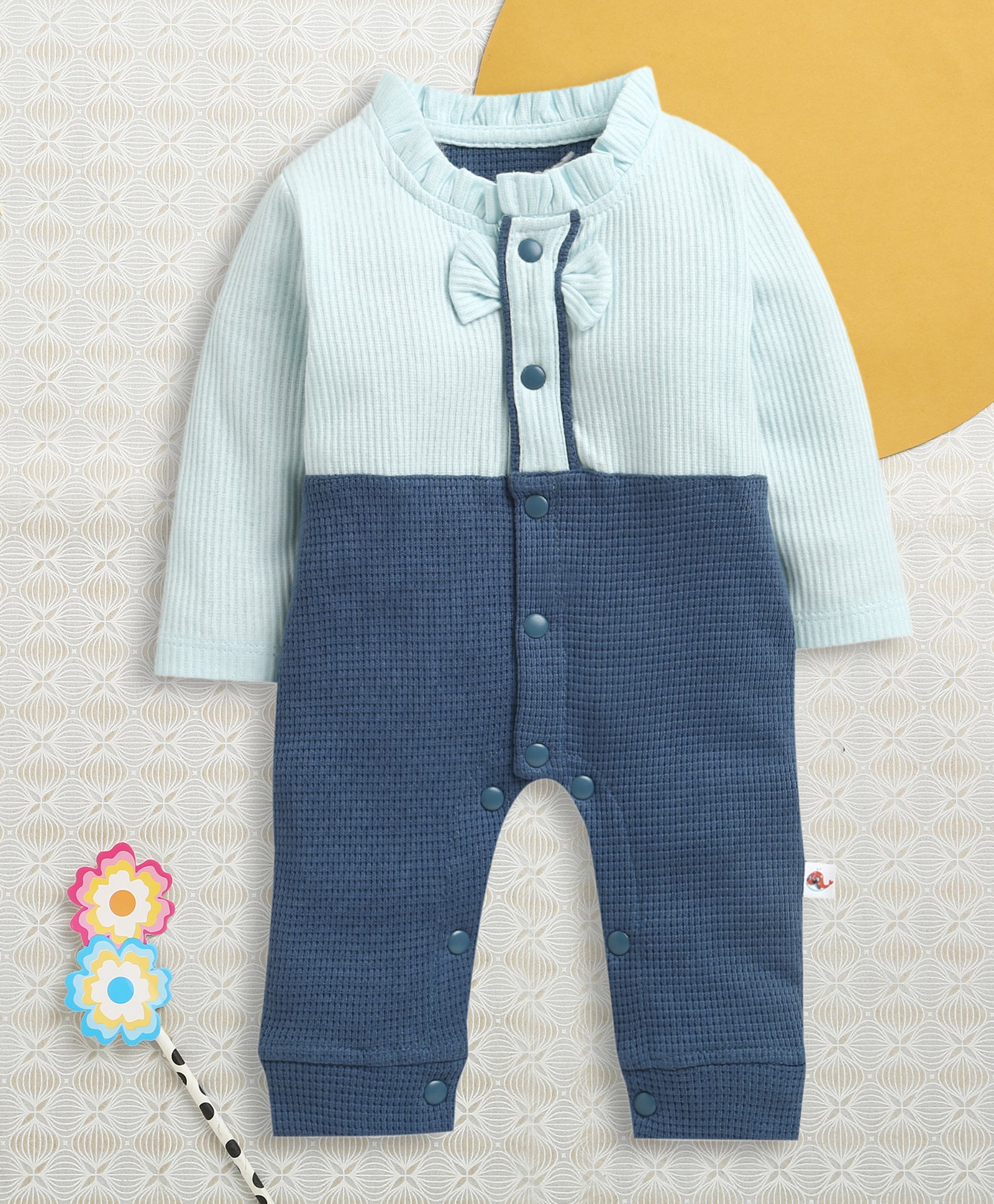 Navy Girls Full Sleeves Cotton Trendy Sleepsuit / Romper