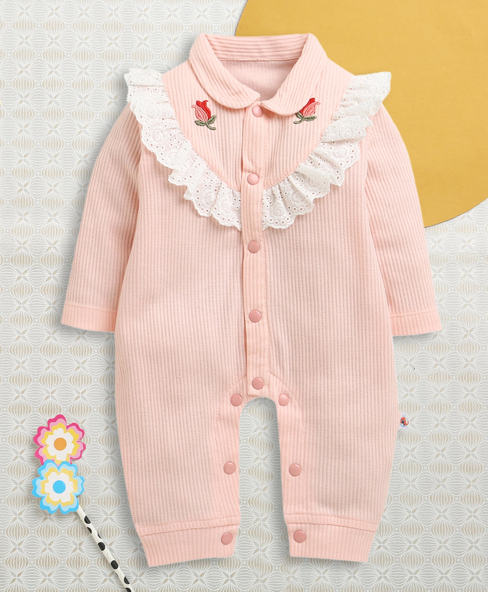 Pink Girls Full Sleeves Cotton Trendy Sleepsuit / Romper