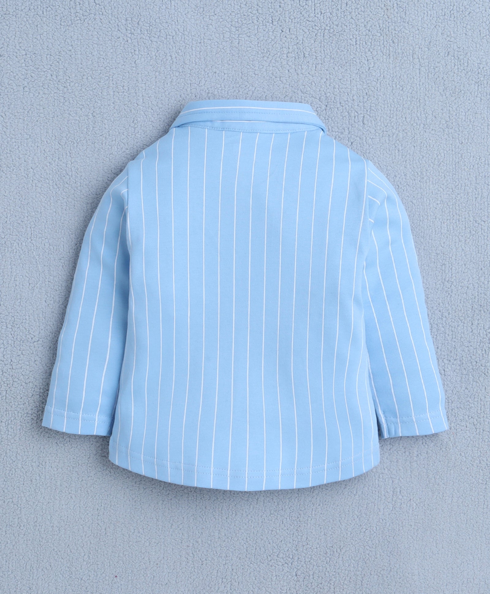 Sky Blue & Navy Boys Full Sleeves Shirt Waistcoat & Pant Set With Applique Bow