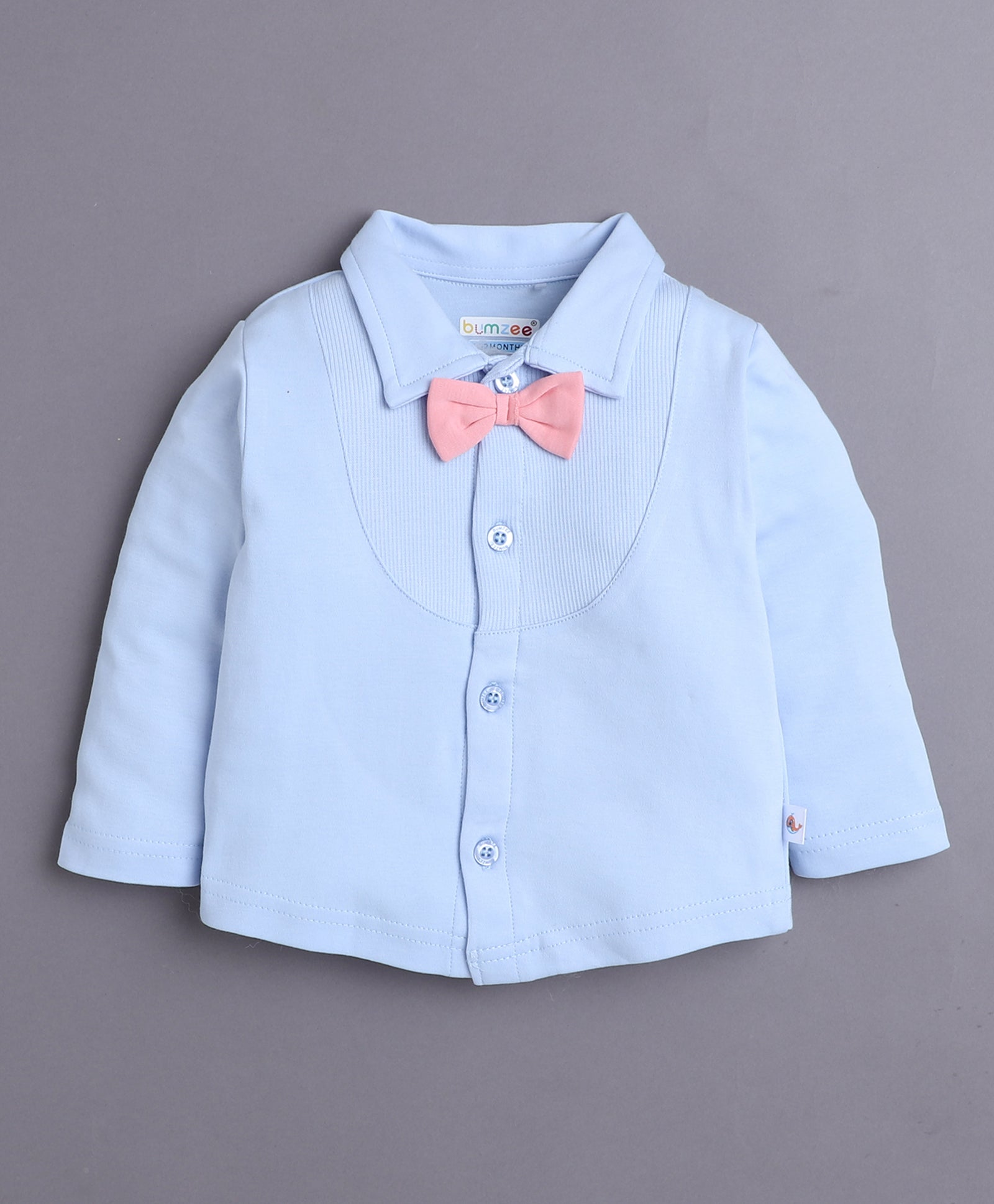 Pink & Powder Blue Boys Full Sleeves Shirt Pant Set With Suspender & Cap