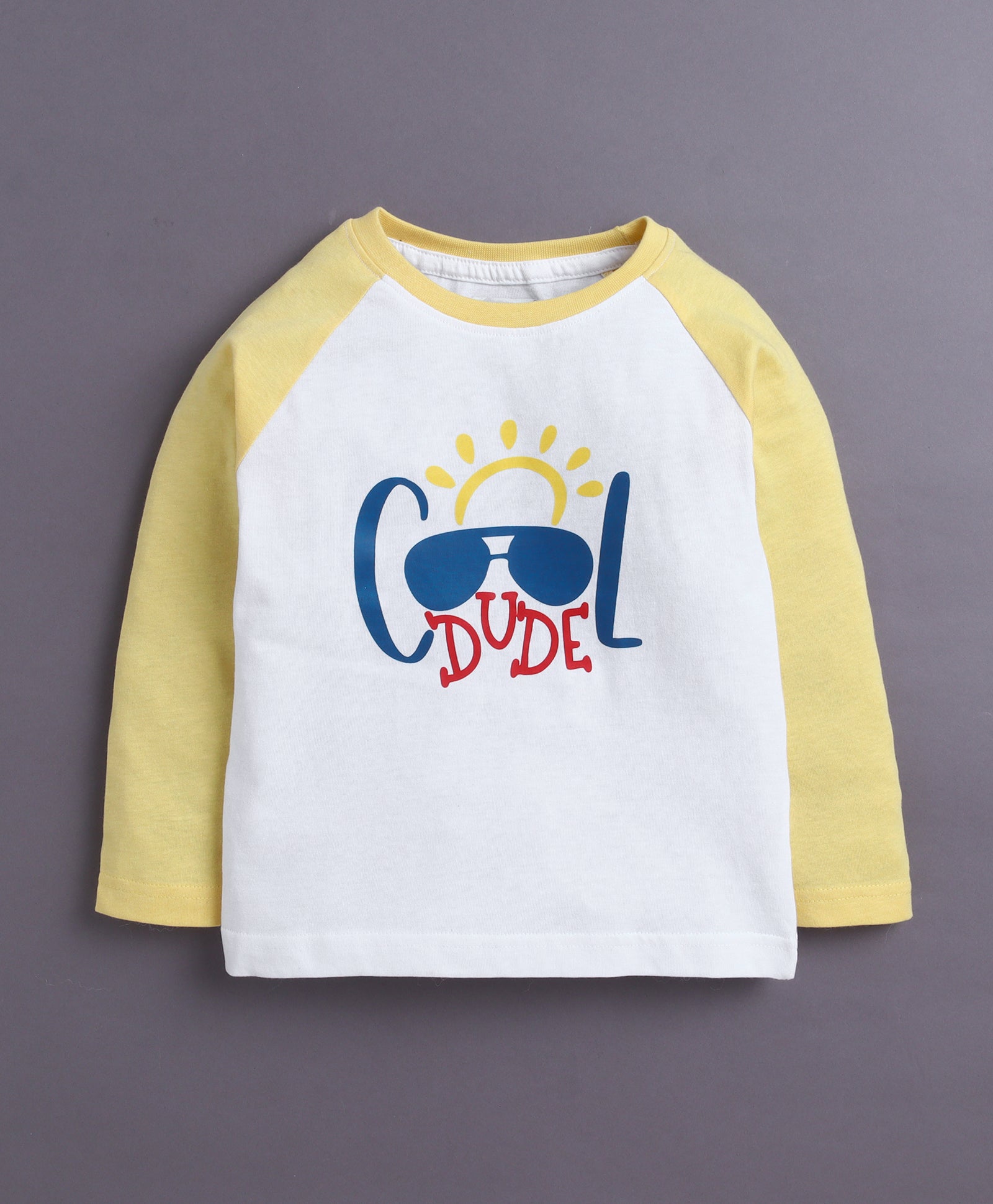 Yellow & White Boys Full Sleeves Cotton T-Shirt & Pyjama Set
