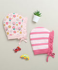 Peach & Pink Girls Cotton Pack Of 2 Bonet Cap
