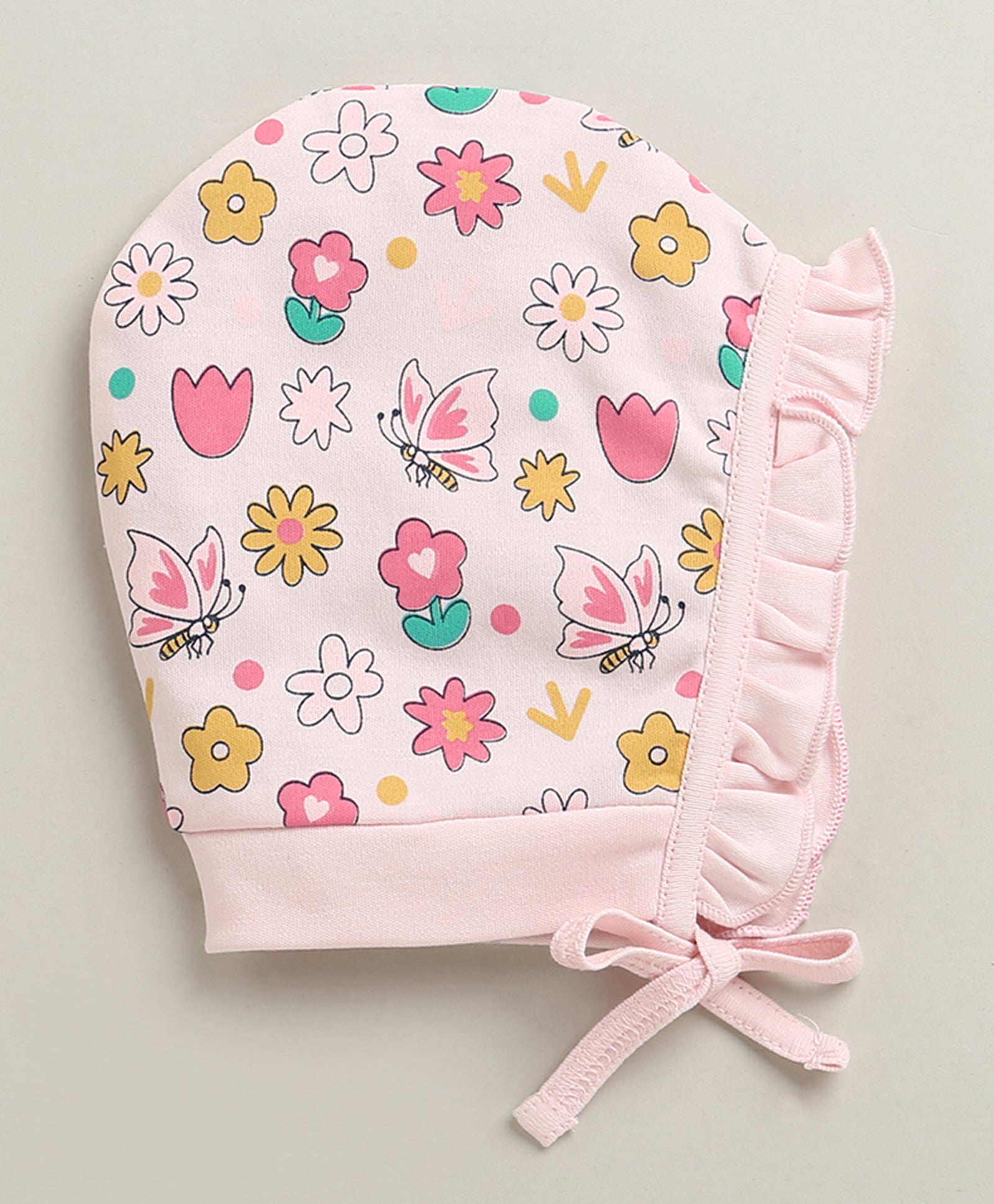 Peach & Pink Girls Cotton Pack Of 2 Bonet Cap