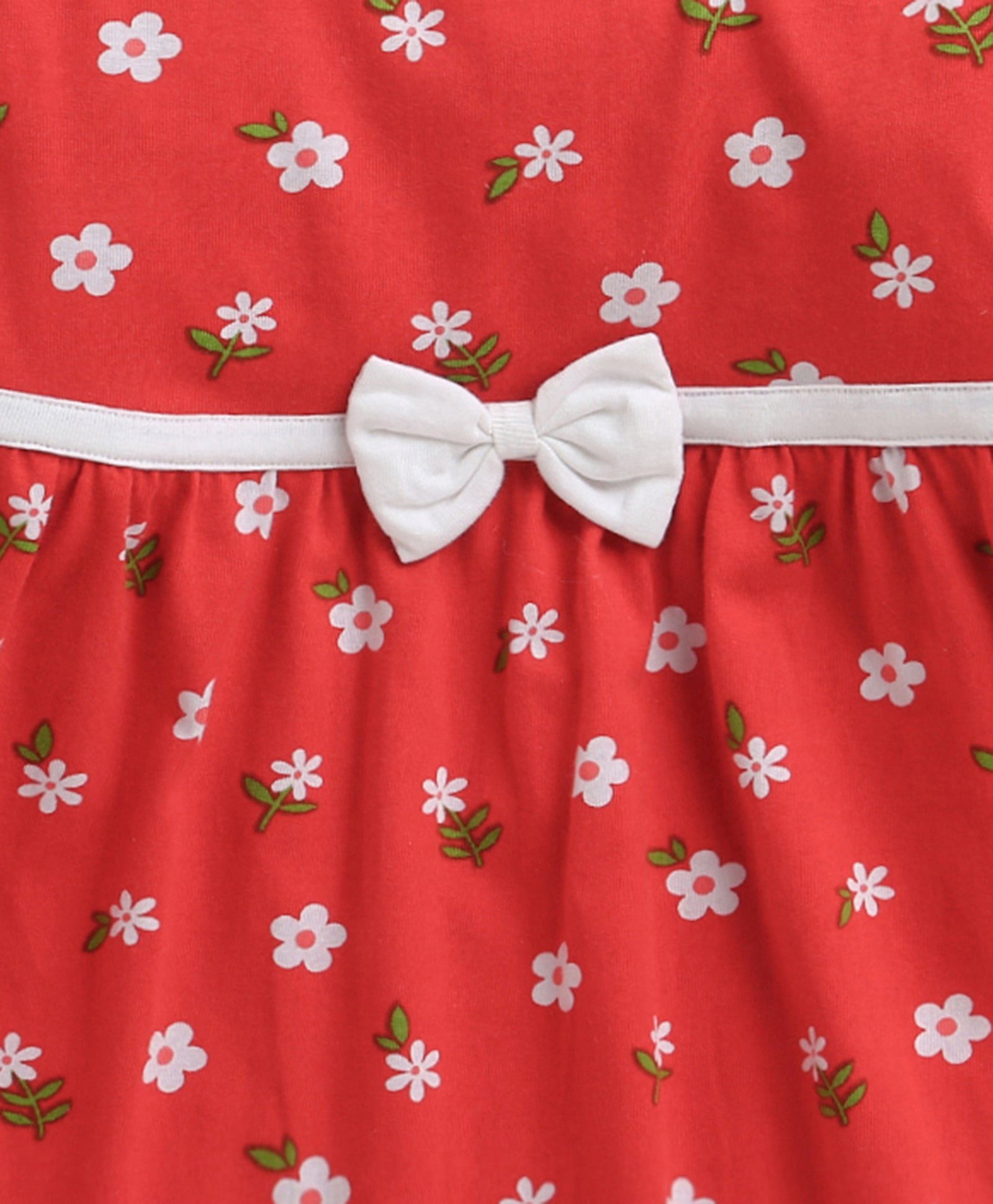 Red Girls Full Sleeves Cotton Knee Length Frock