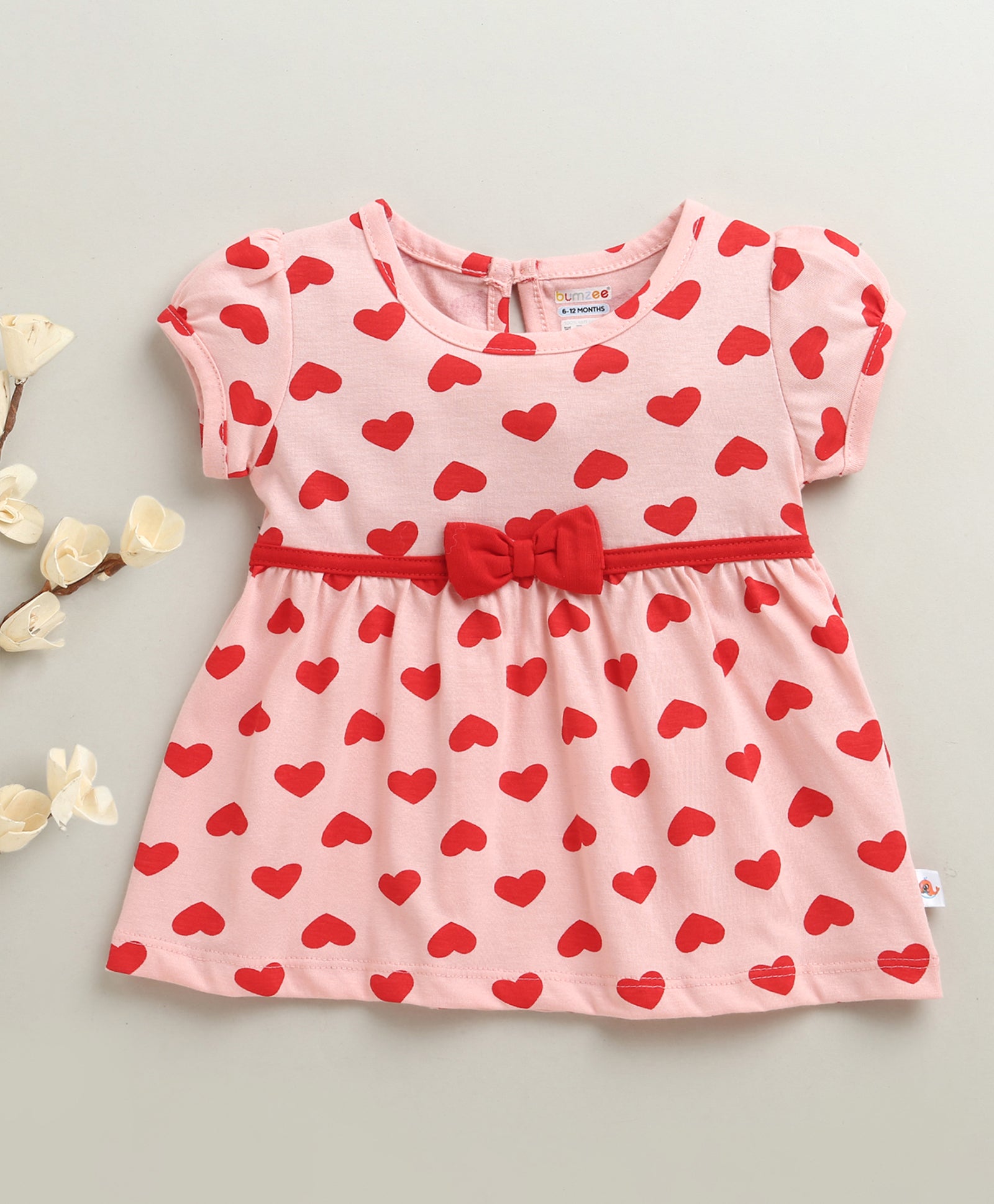 Peach Girls Half Sleeves Cotton Knee Length Frock