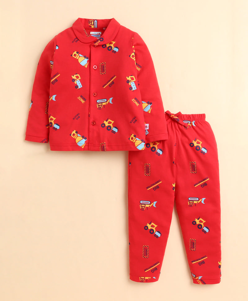 Red Boys Full Sleeves Cotton Night Suit